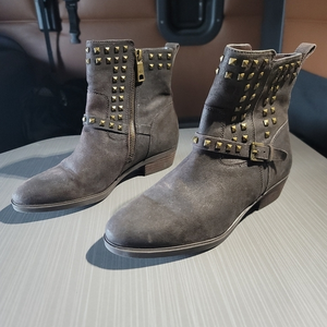 Ralph Lauren Leather Shaelynn Boots Sz 6 Dark Brown‎ Studded, Zipper, Low Boots.